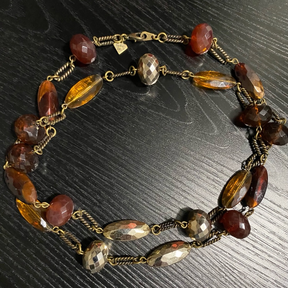 Cookie Lee Amber and Gold Beaded Necklace